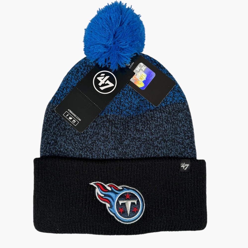 '47 Brand Beanie Hat Men OSFA Blue Black Tennessee Titans Knit Pom NWT